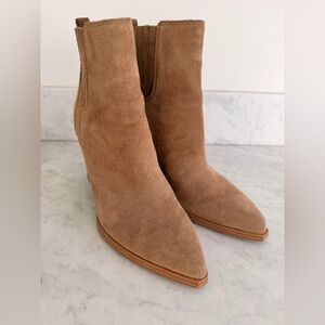 Marc Fisher Tan Oshay Pointed-Toe Suede Ankle Boots